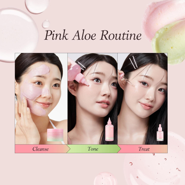 OEM Pink Aloe Facial Polish Cleanser Vita Toner Mucin Serum Skin Care Set Rejuvenating Korean Glass Skin Care Set for Glow