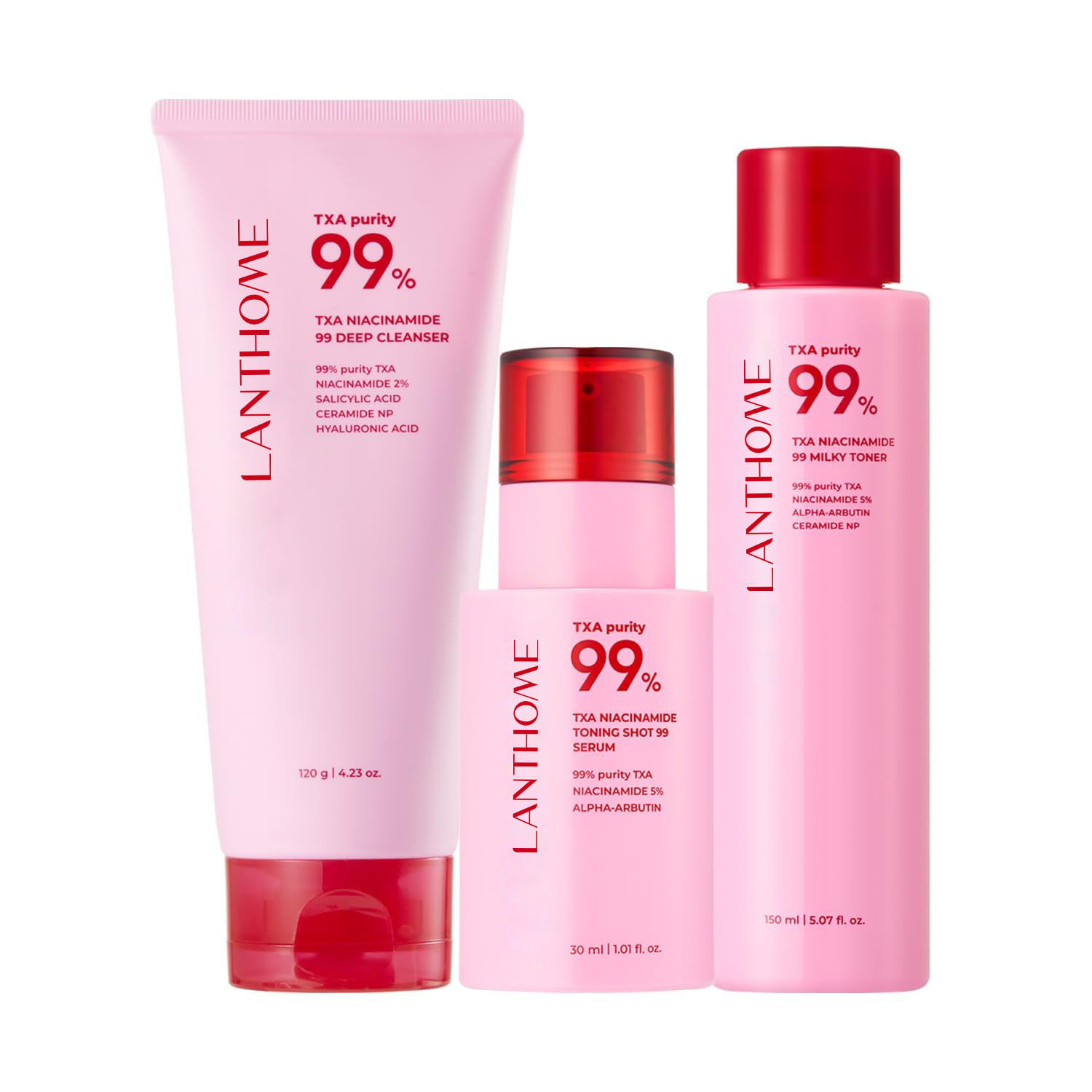 Private Label Pink Peptide TXA Niacinamide Face Cleanser Serum Toner Skin Care Set Whitening Vegan Organic Skin Care Set
