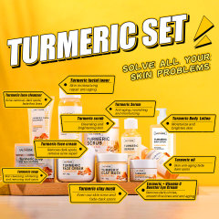 Natural Turmeric Skin Care 10 Pieces Set Anti Acne Dark Spot Whitening Soap Serum Scrub Cream Cleanser Face Body Skincare Set