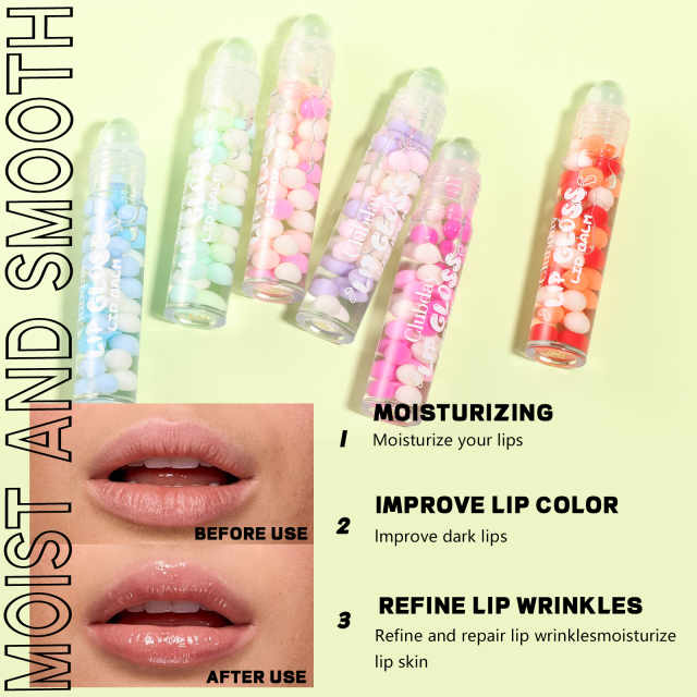 Private Label Roll-on Pearl Lip Glow Oil Hydrating Plumping Lip Gloss Stick Vegan Non-sticky Lip Oil Treatment for Dry Lips
