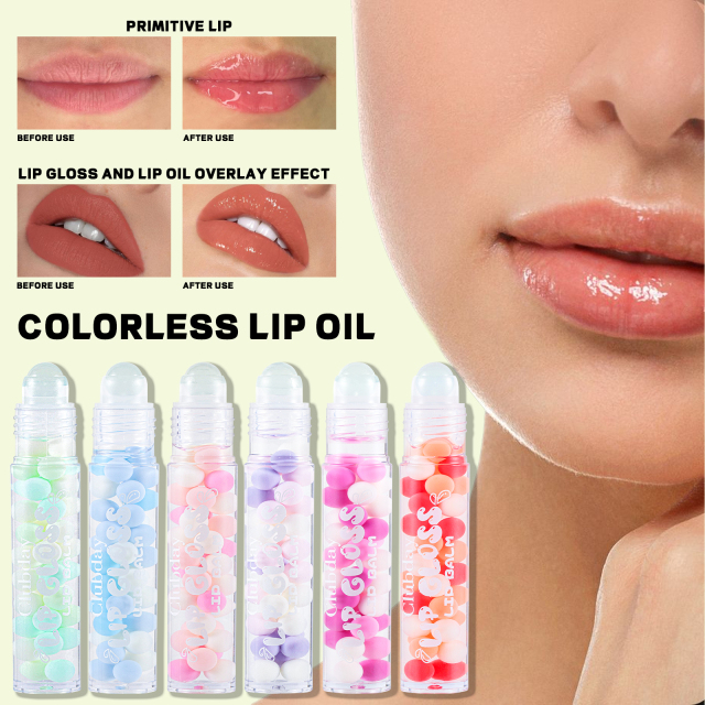 Private Label Roll-on Pearl Lip Glow Oil Hydrating Plumping Lip Gloss Stick Vegan Non-sticky Lip Oil Treatment for Dry Lips