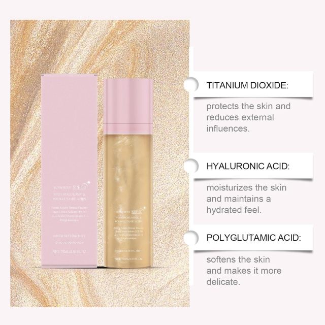 New Arrival Custom SPF 50 Sunscreen Broad Spectrum Shimmering Body Oil Mist Hydrating Makeup-Friendly Glow Spray