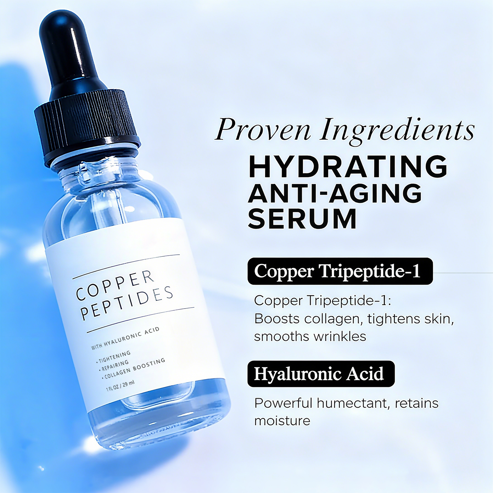Private Label Blue Copper Peptide Serum Skin Care Solution Ghk-cu Serum for Anti Wrinkle and Moisturizing