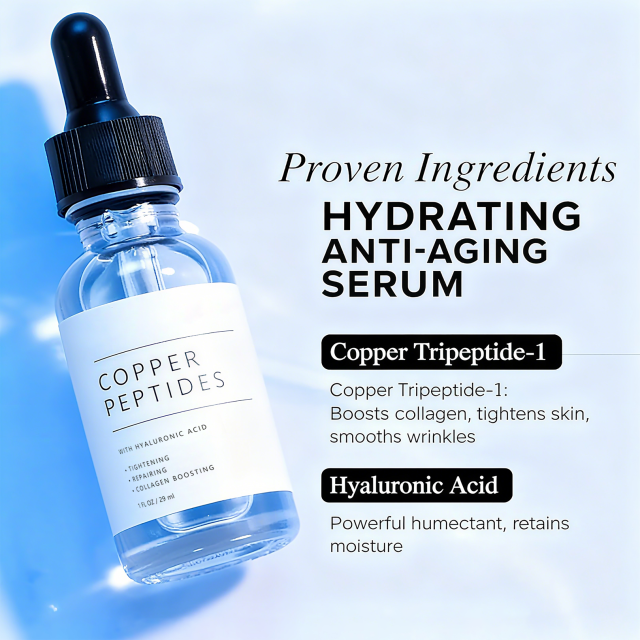Private Label Blue Copper Peptide Serum Skin Care Solution Ghk-cu Serum for Anti Wrinkle and Moisturizing