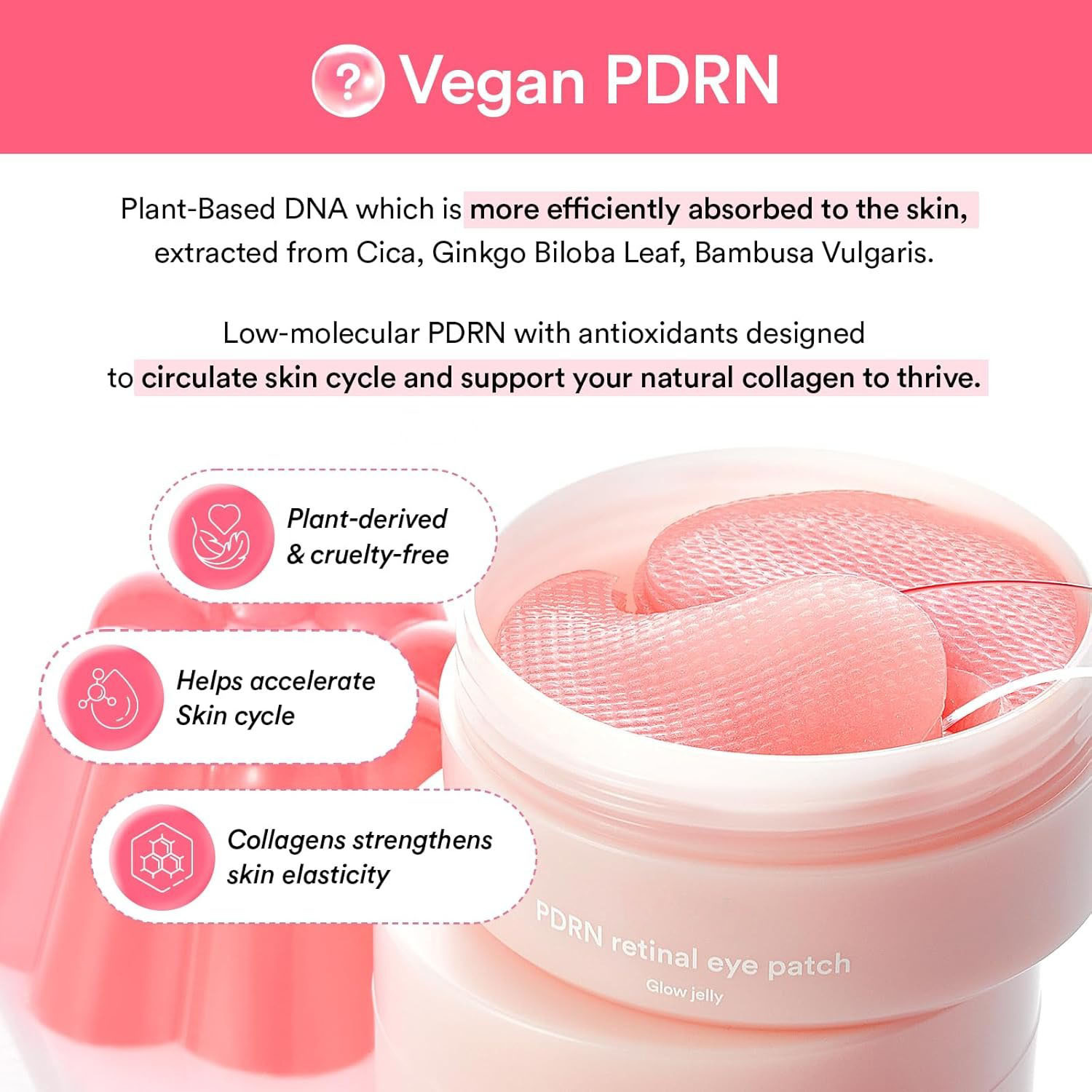 OEM Vegan PDRN Salmon Hyaluronic Acid Collagen Hydrogel Eye Mask Reduce Eye Bags & Dark Circles Under Pink Gel Gold Patches