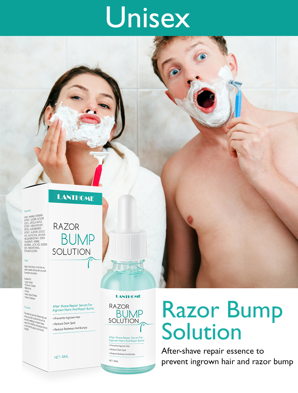 Razor Bump Solution reference packaging for men and women