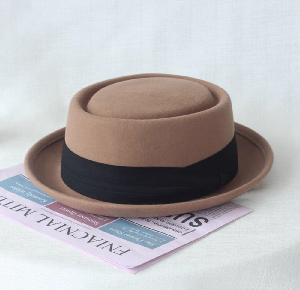 French top hat for women in autumn and winter, British socialite flat top hat, retro Hepburn flat edge