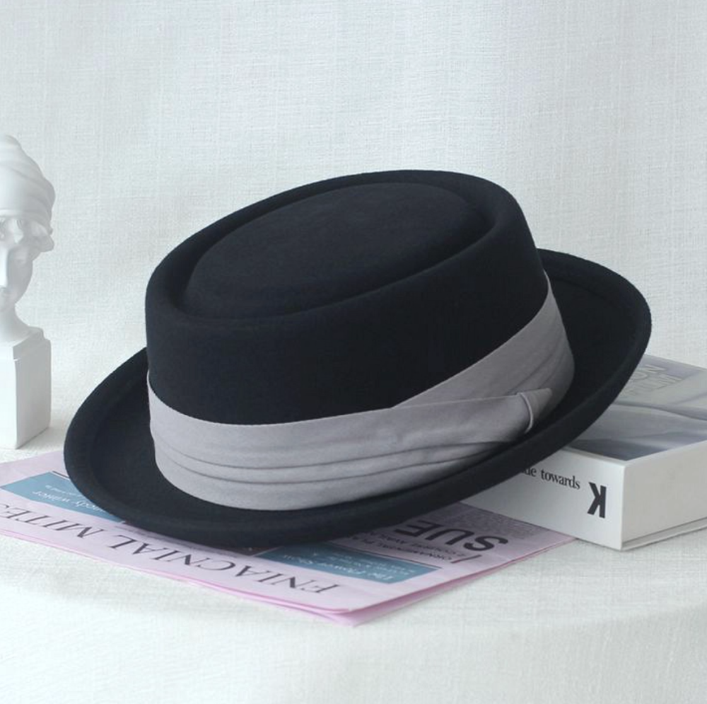 French top hat for women in autumn and winter, British socialite flat top hat, retro Hepburn flat edge
