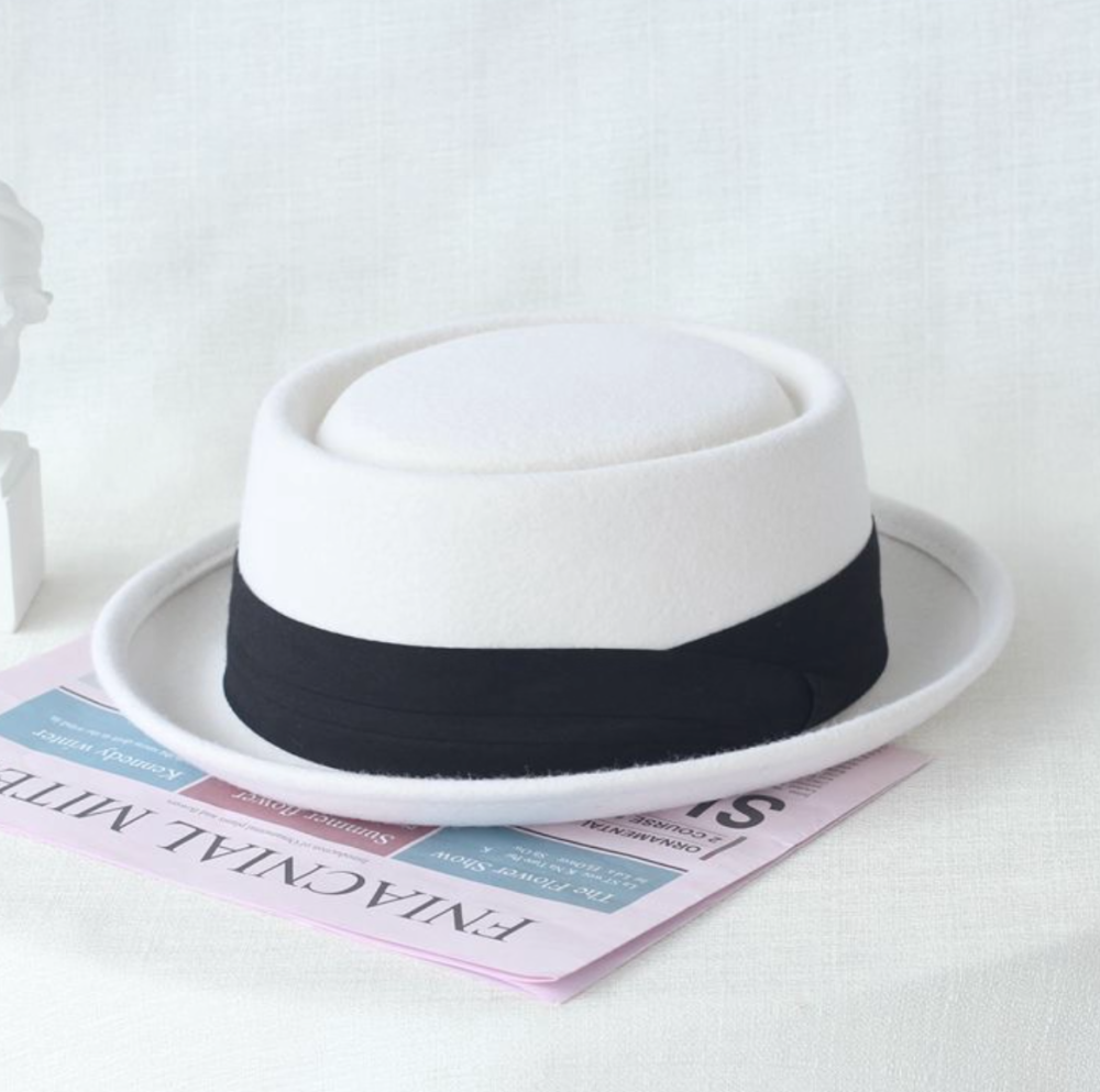 French top hat for women in autumn and winter, British socialite flat top hat, retro Hepburn flat edge