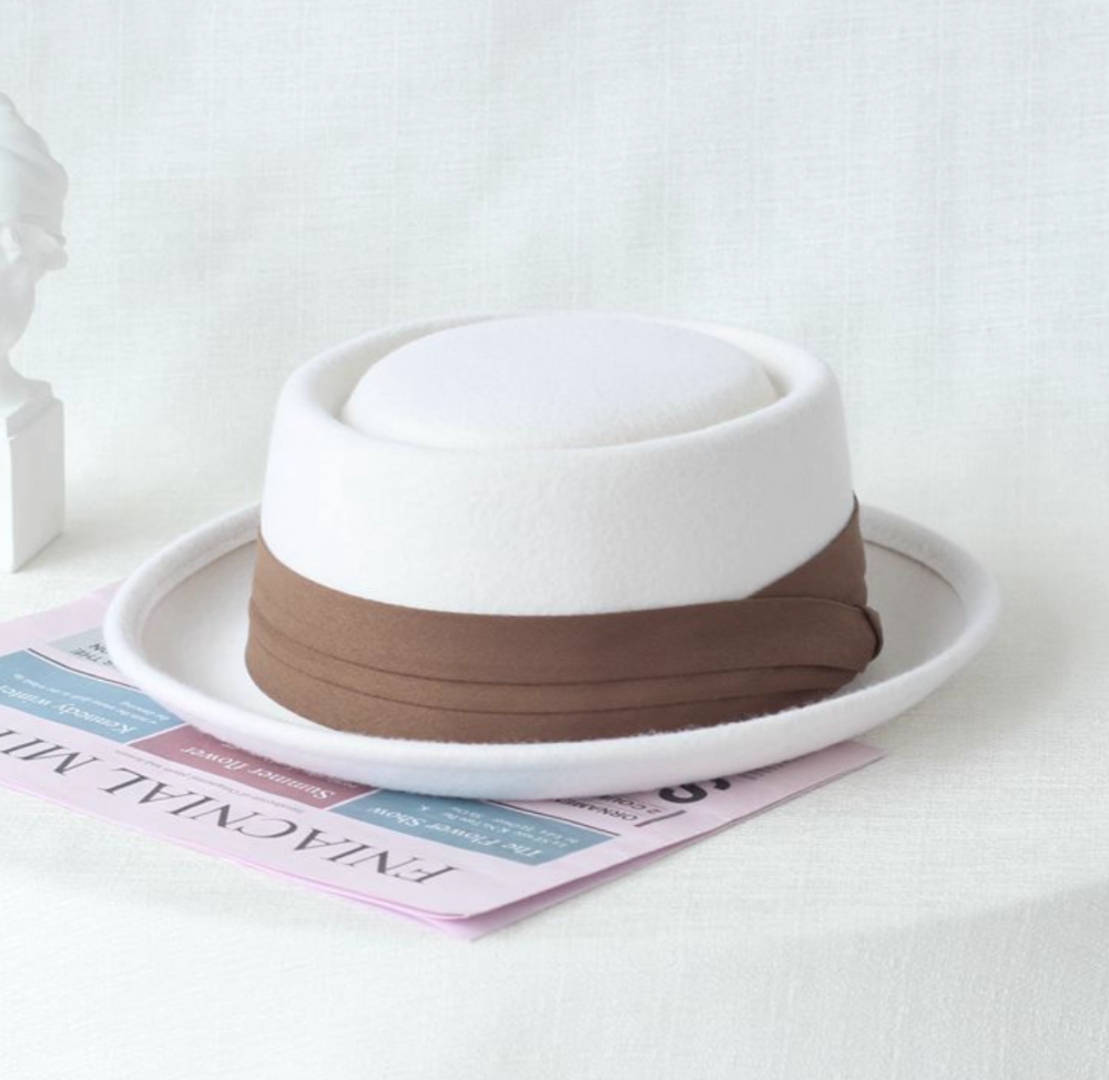 French top hat for women in autumn and winter, British socialite flat top hat, retro Hepburn flat edge
