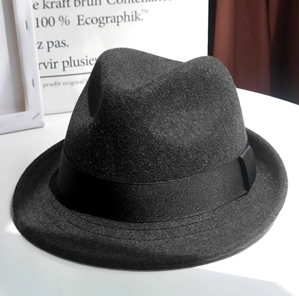 Black British wide brimmed hat, autumn and winter women's jazz hat, large brimmed hat, woolen gentleman's felt hat