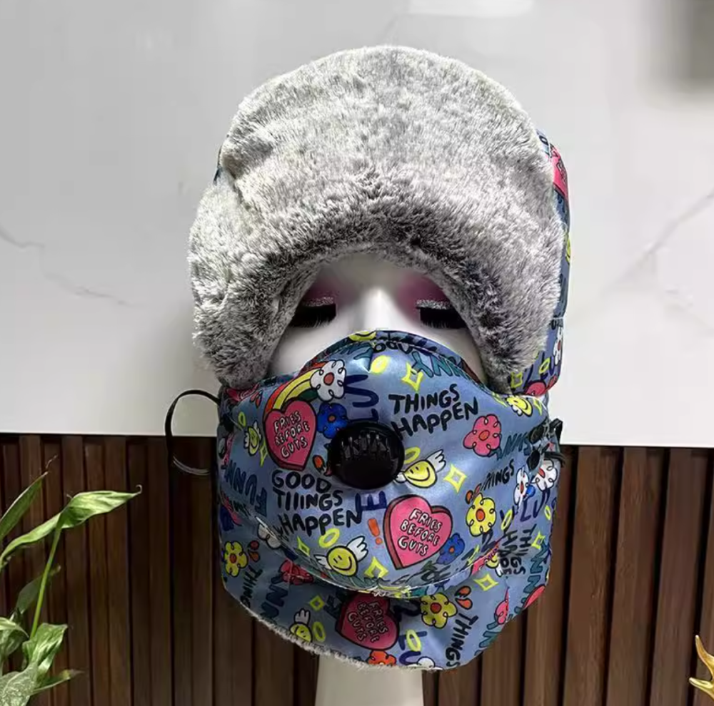 Winter hat, face mask, scarf, one-piece fleece warm cover, head hat, ear protection hat