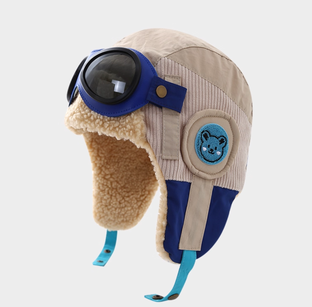 Warm outdoor windproof ear protection with goggles, winter hat