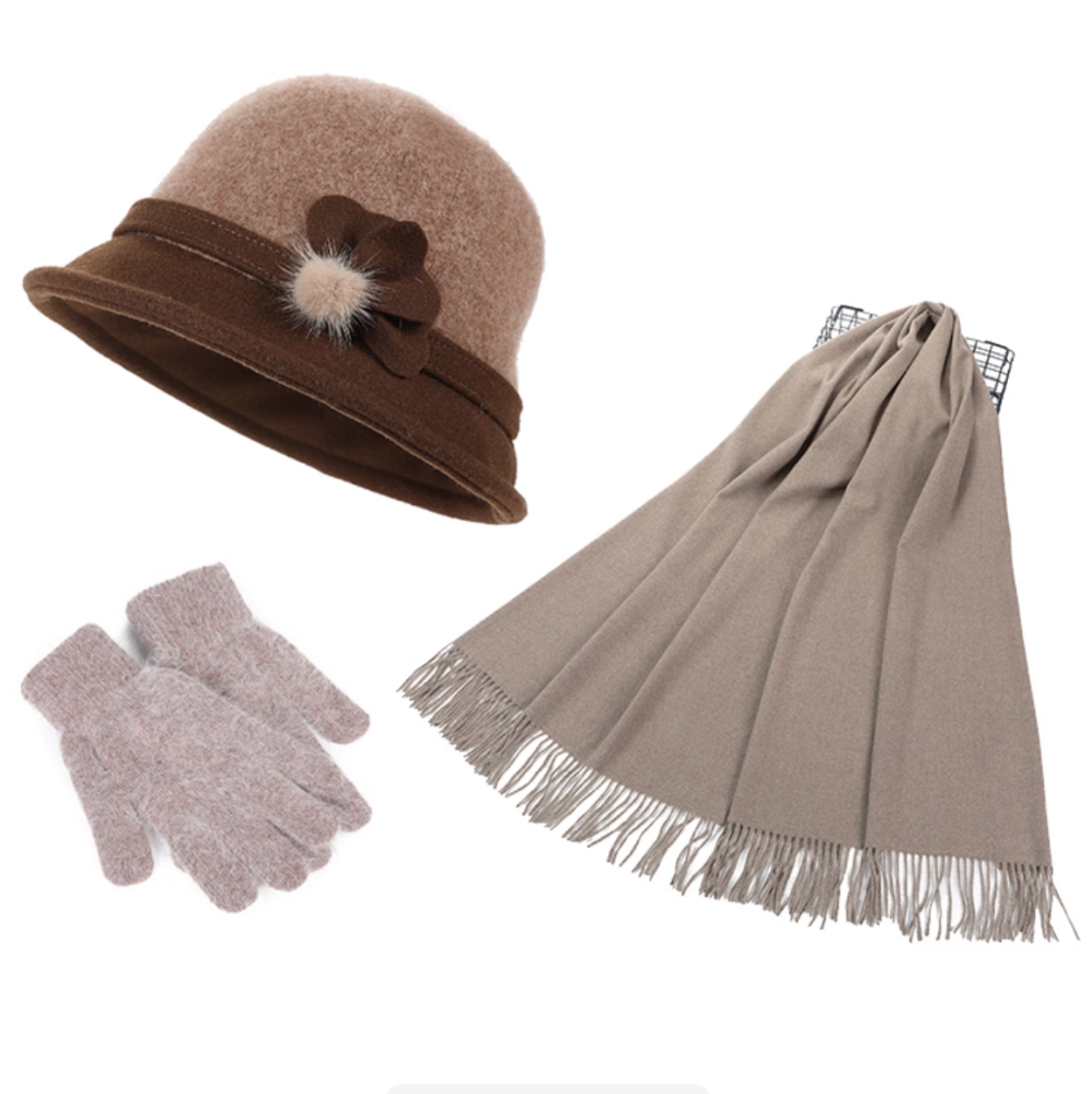 Casual scarf, women's autumn and winter warm hat, glove set, scarf