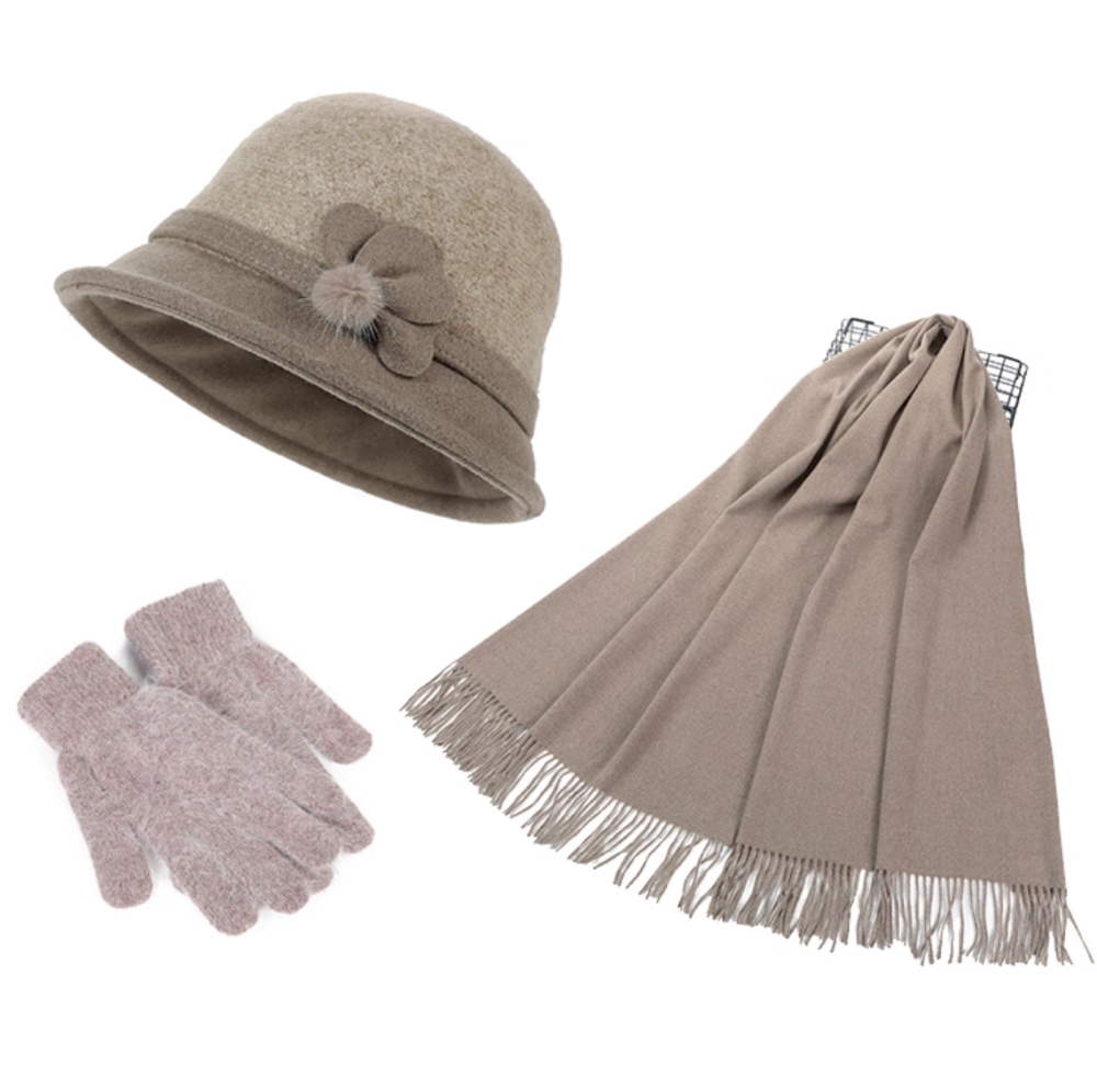 Casual scarf, women's autumn and winter warm hat, glove set, scarf