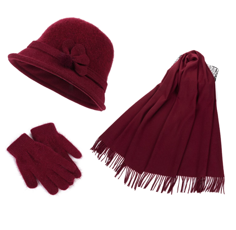 Casual scarf, women's autumn and winter warm hat, glove set, scarf
