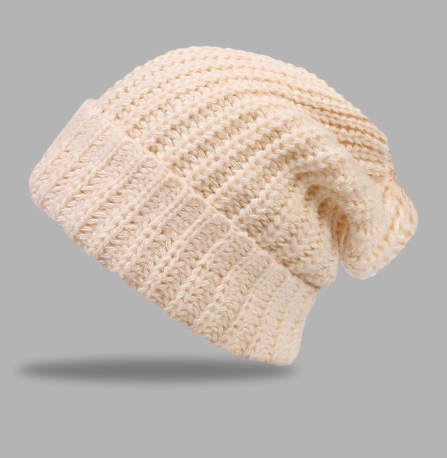 Knitted hat, loose pile cap for autumn and winter, warm and ear protecting, cold hat, big head circumference, small face, versatile, knitted hat