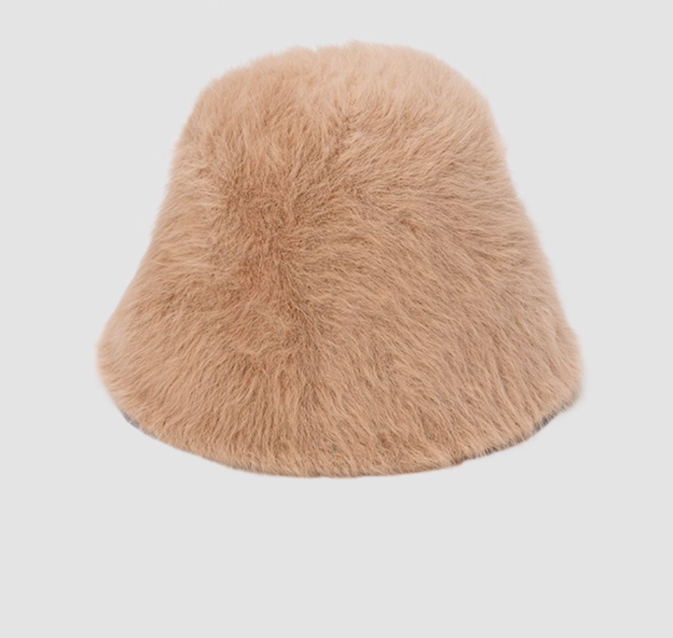 Plush fisherman hat for women, versatile in autumn and winter, sweet and warm knit hat, bucket hat