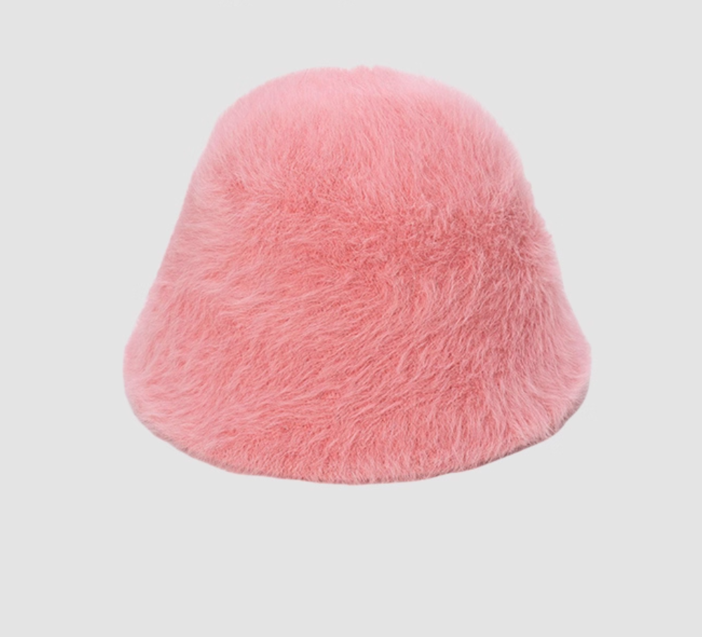 Plush fisherman hat for women, versatile in autumn and winter, sweet and warm knit hat, bucket hat