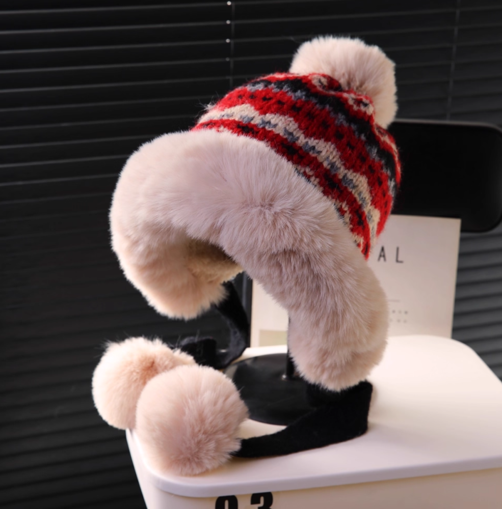 Big head plush hat for winter warmth and cold protection, with thickened plush ear protection basin hat