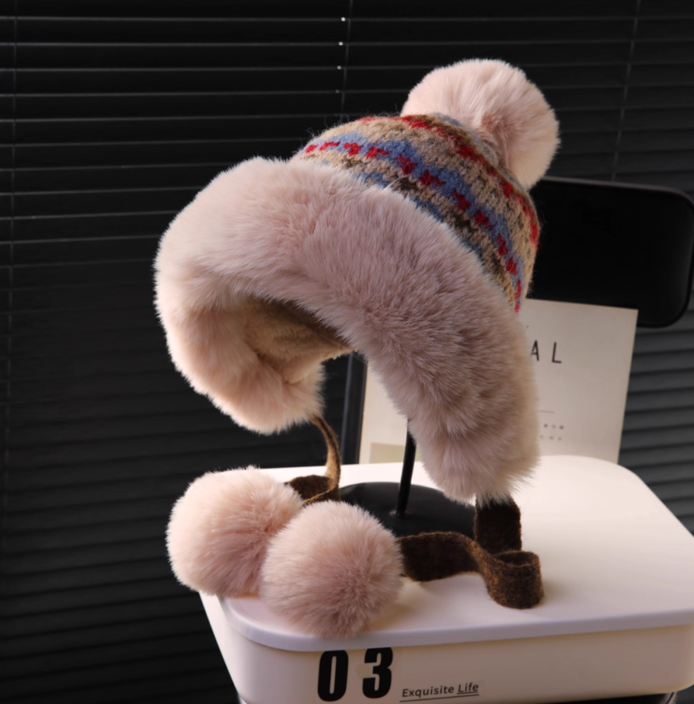 Big head plush hat for winter warmth and cold protection, with thickened plush ear protection basin hat