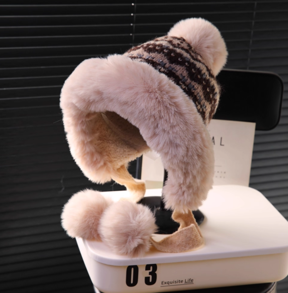 Big head plush hat for winter warmth and cold protection, with thickened plush ear protection basin hat
