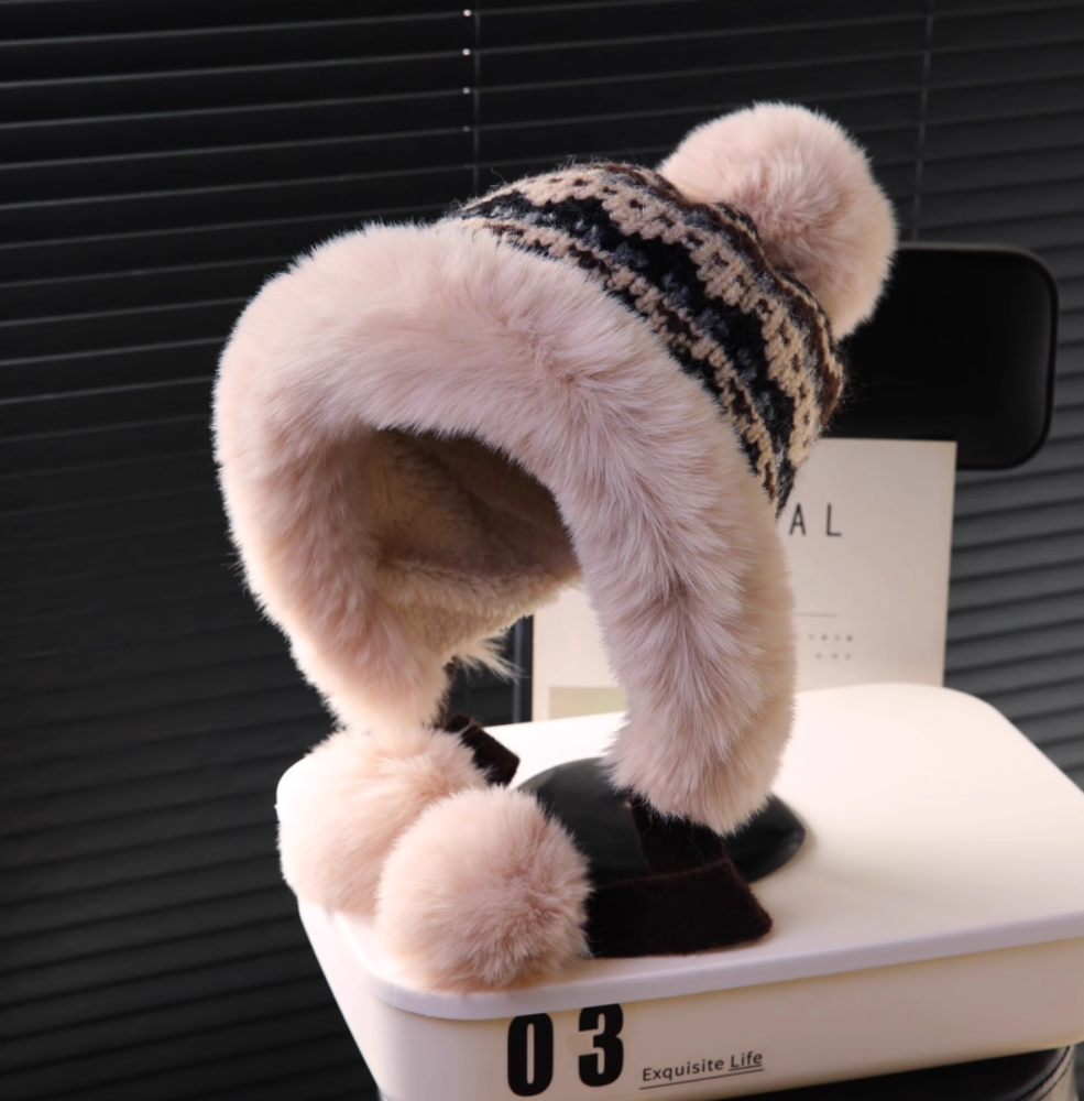 Big head plush hat for winter warmth and cold protection, with thickened plush ear protection basin hat