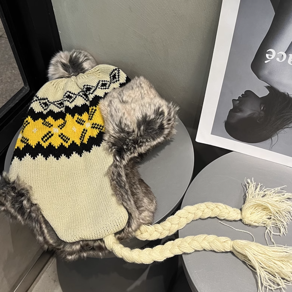 Knitted hat for autumn and winter, small face and ear protection, warm and cold proof, thick hat