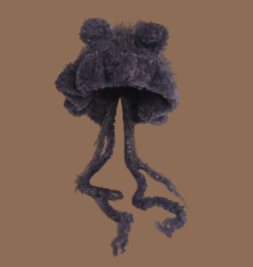 Knitted women's autumn and winter cloud plush hat, big head circumference, small face, warm woolen hat