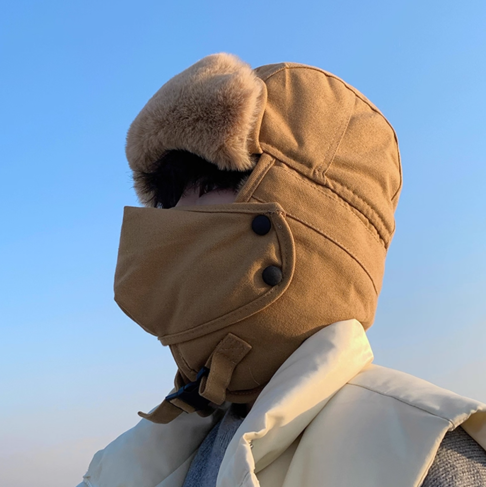 Cotton hat men's cold resistant ear protection with plush warm big head hood