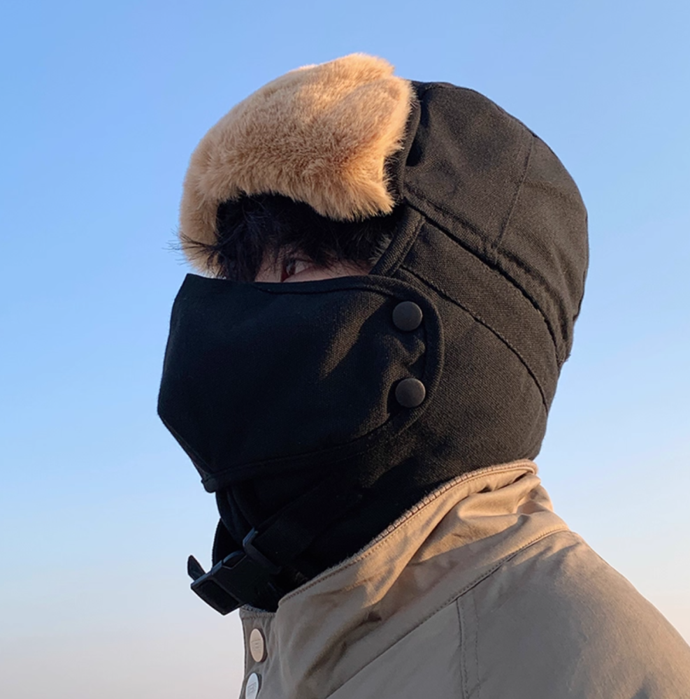 Cotton hat men's cold resistant ear protection with plush warm big head hood