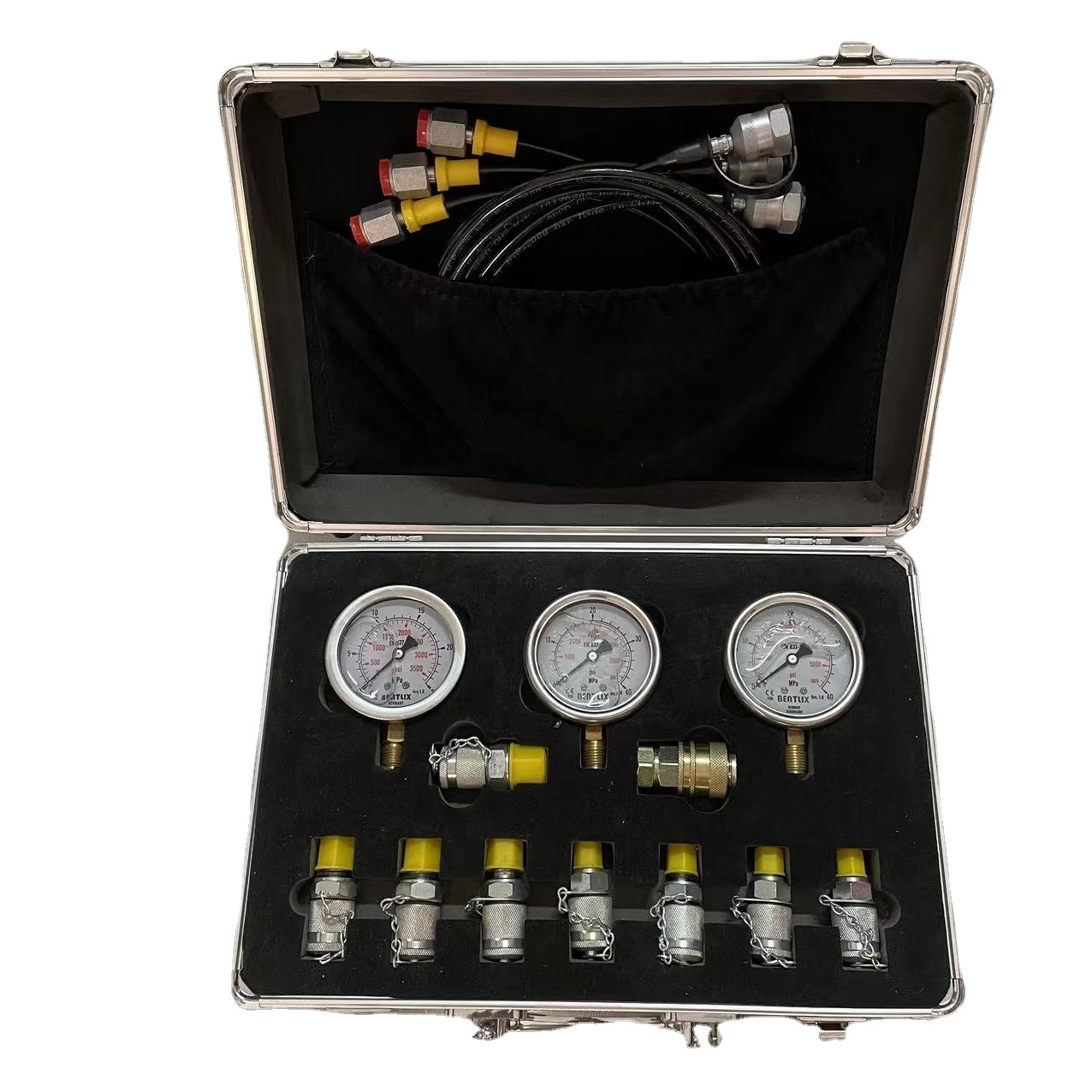 Mechanical Hydraulic Diagnostic Tool Hydraulic Pressure Gauge test Kit Silver Box 3 test Hose 3 Pressure Gauge 9 test Joint