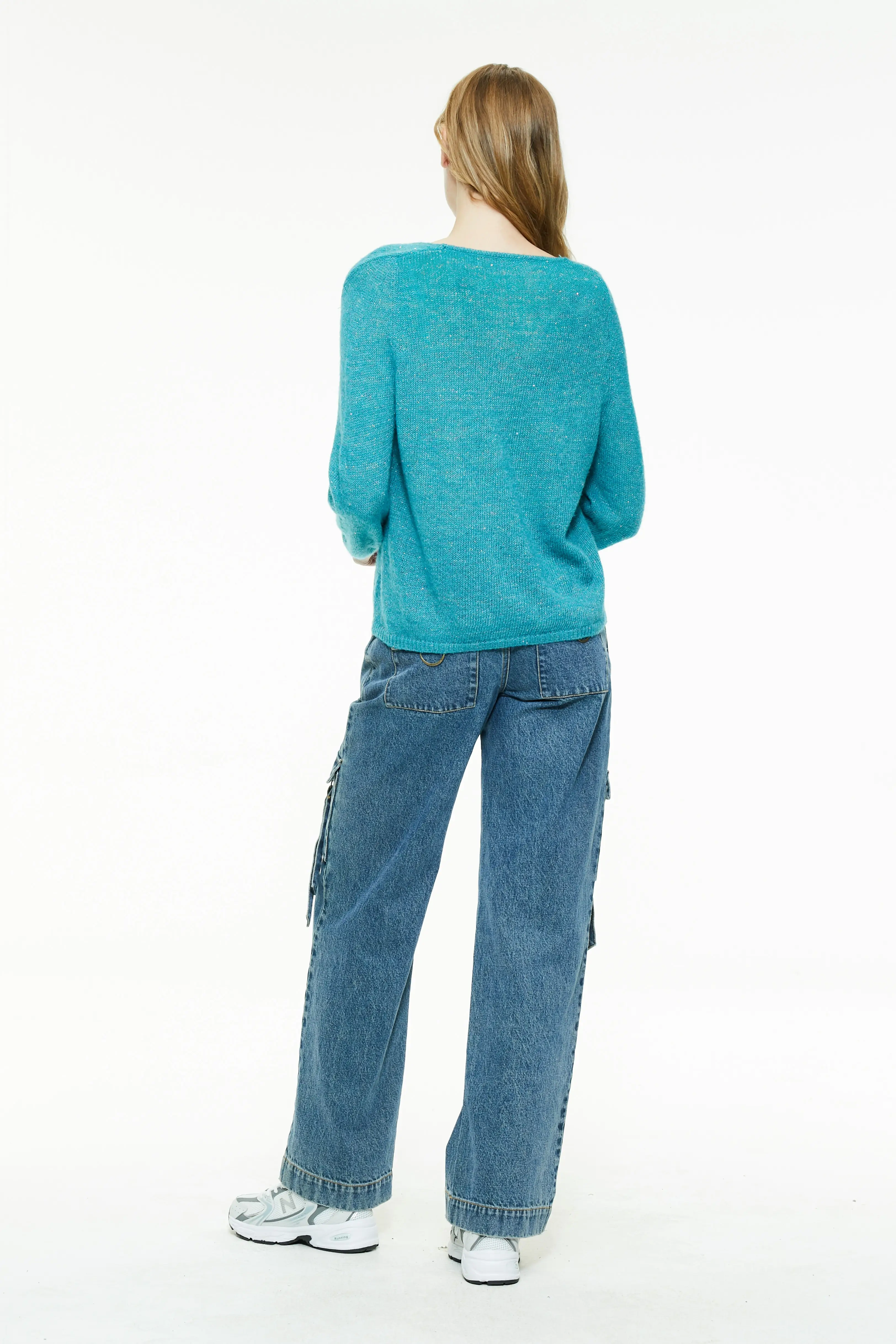 V-Neck Knit Sweater with Sparkle Detail