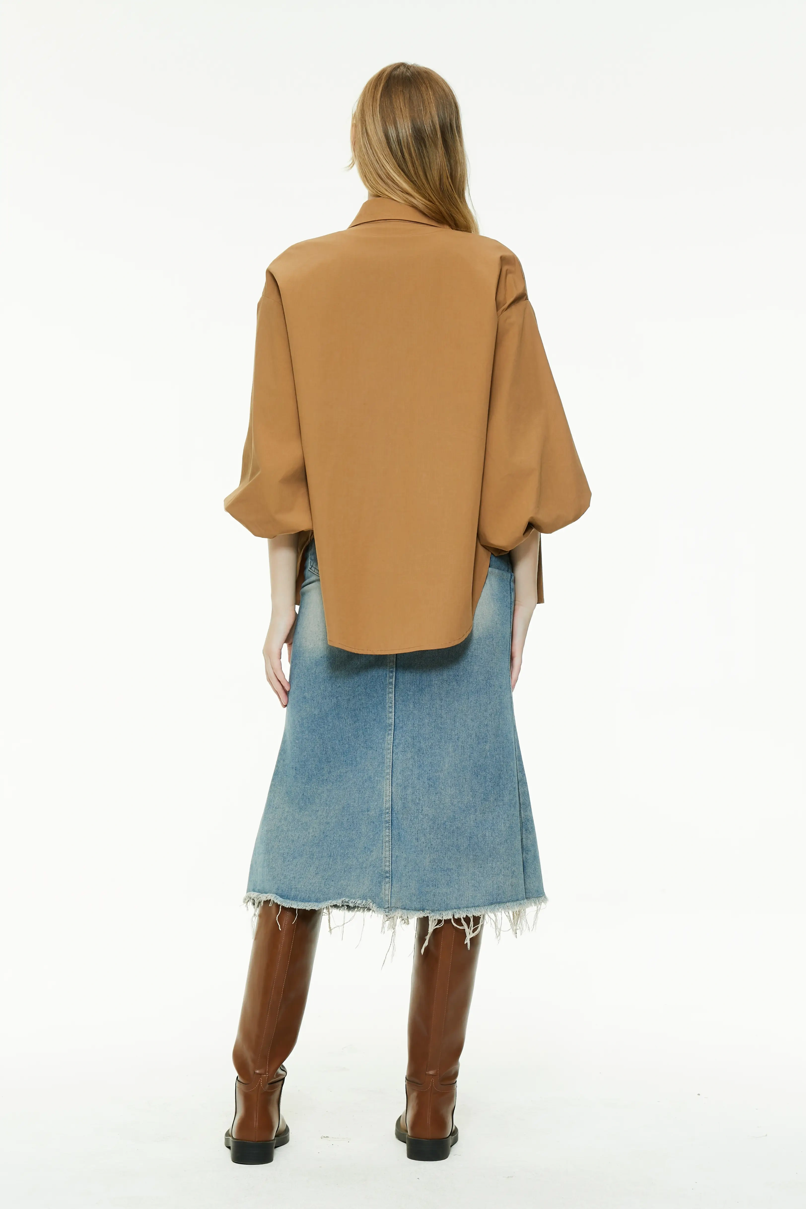 Cutout Embroidered Puff Sleeve Button Down Blouse