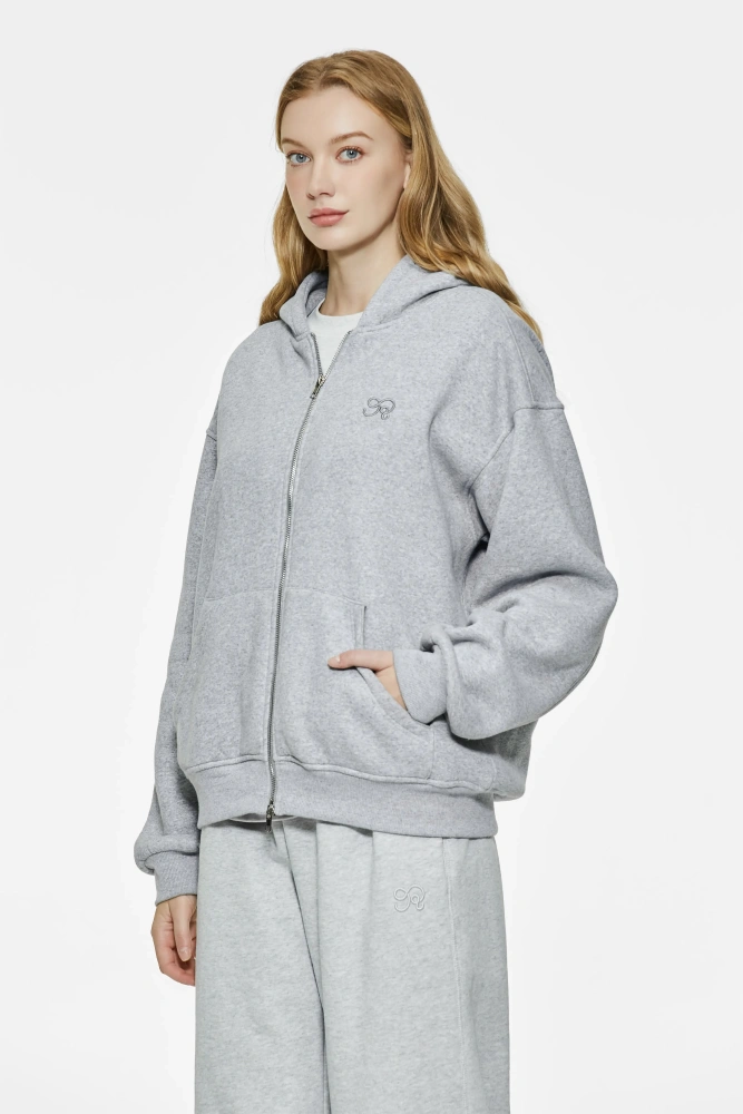 Drop shoulder zipper hoodie