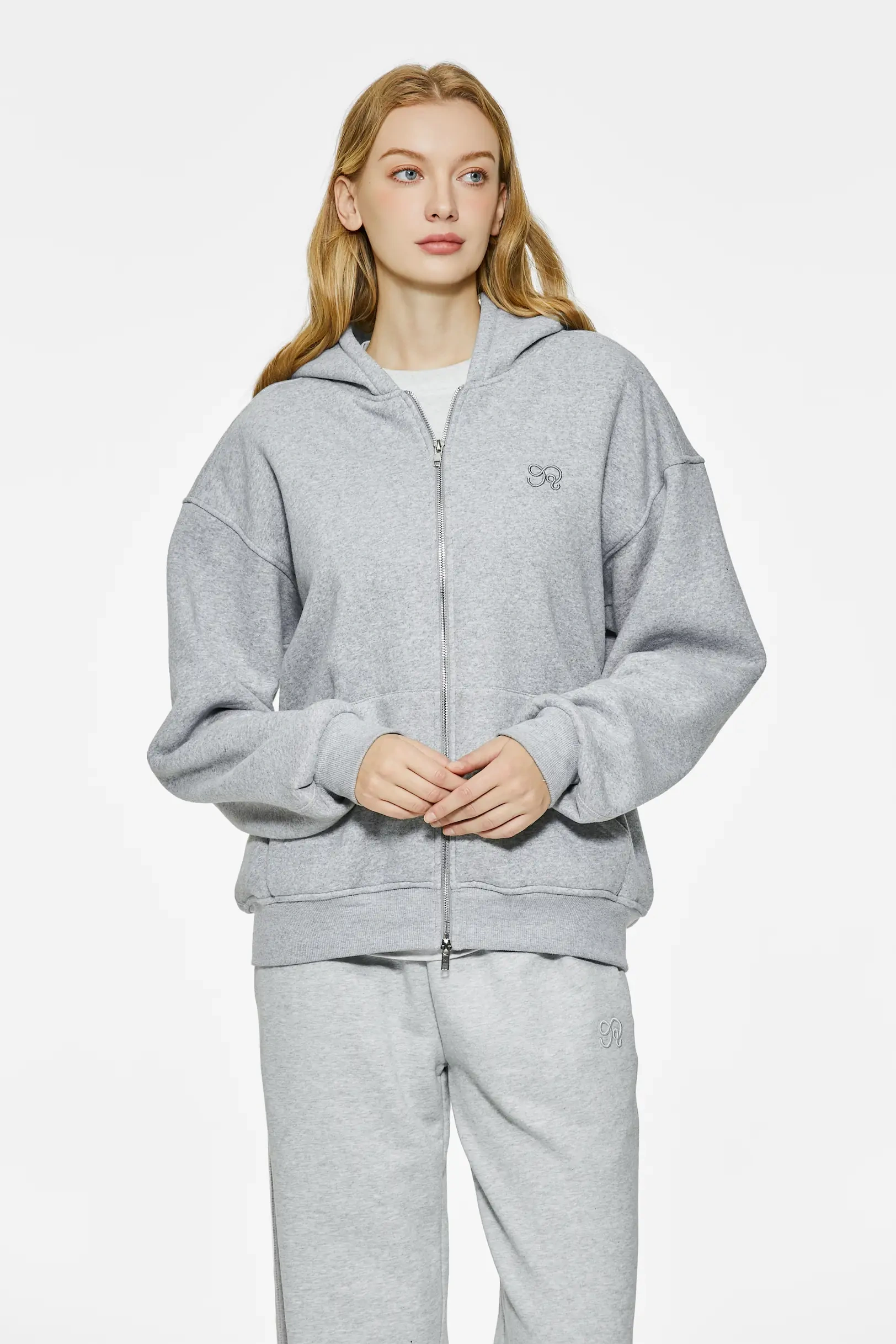 Drop shoulder zipper hoodie