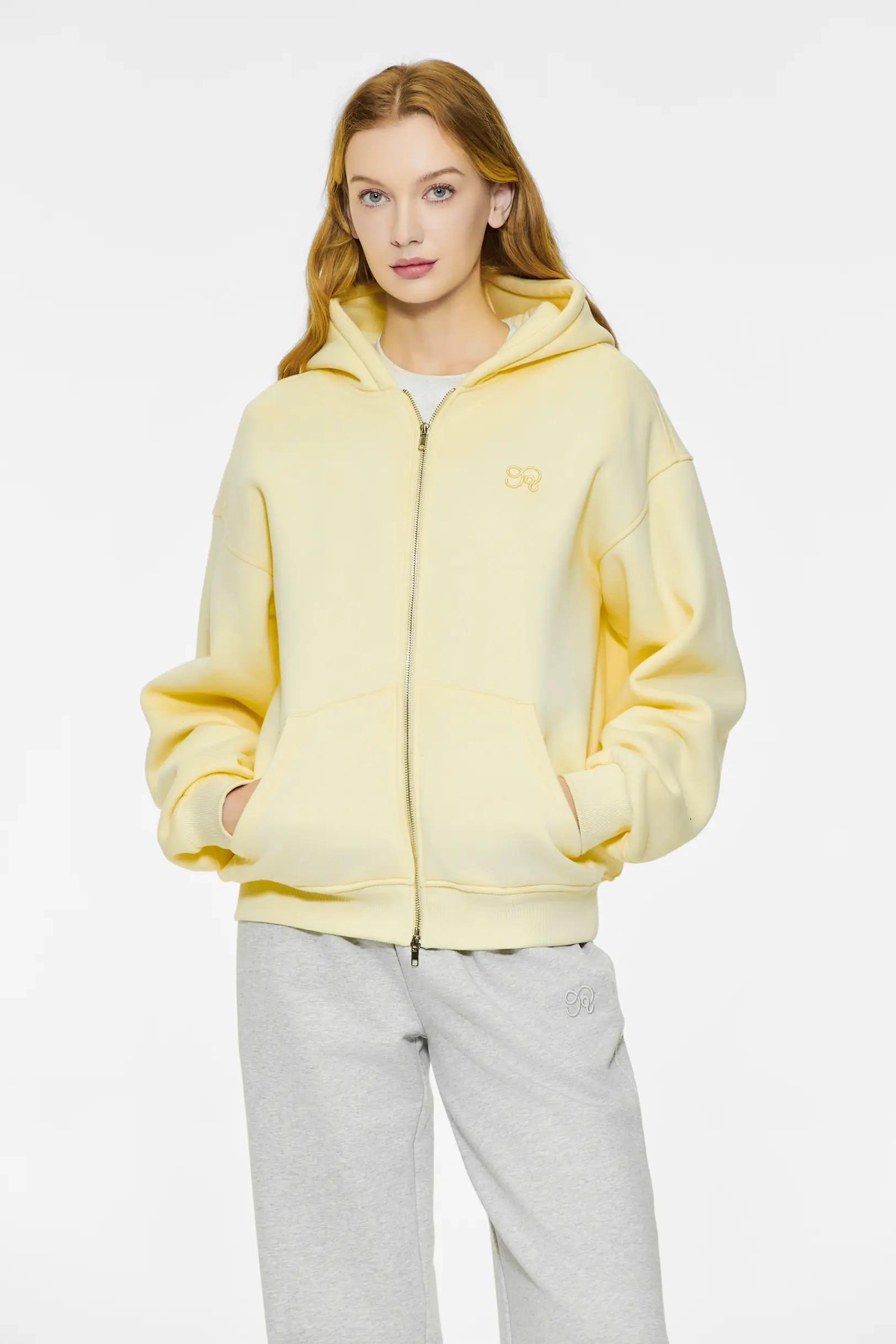 Drop shoulder zipper hoodie