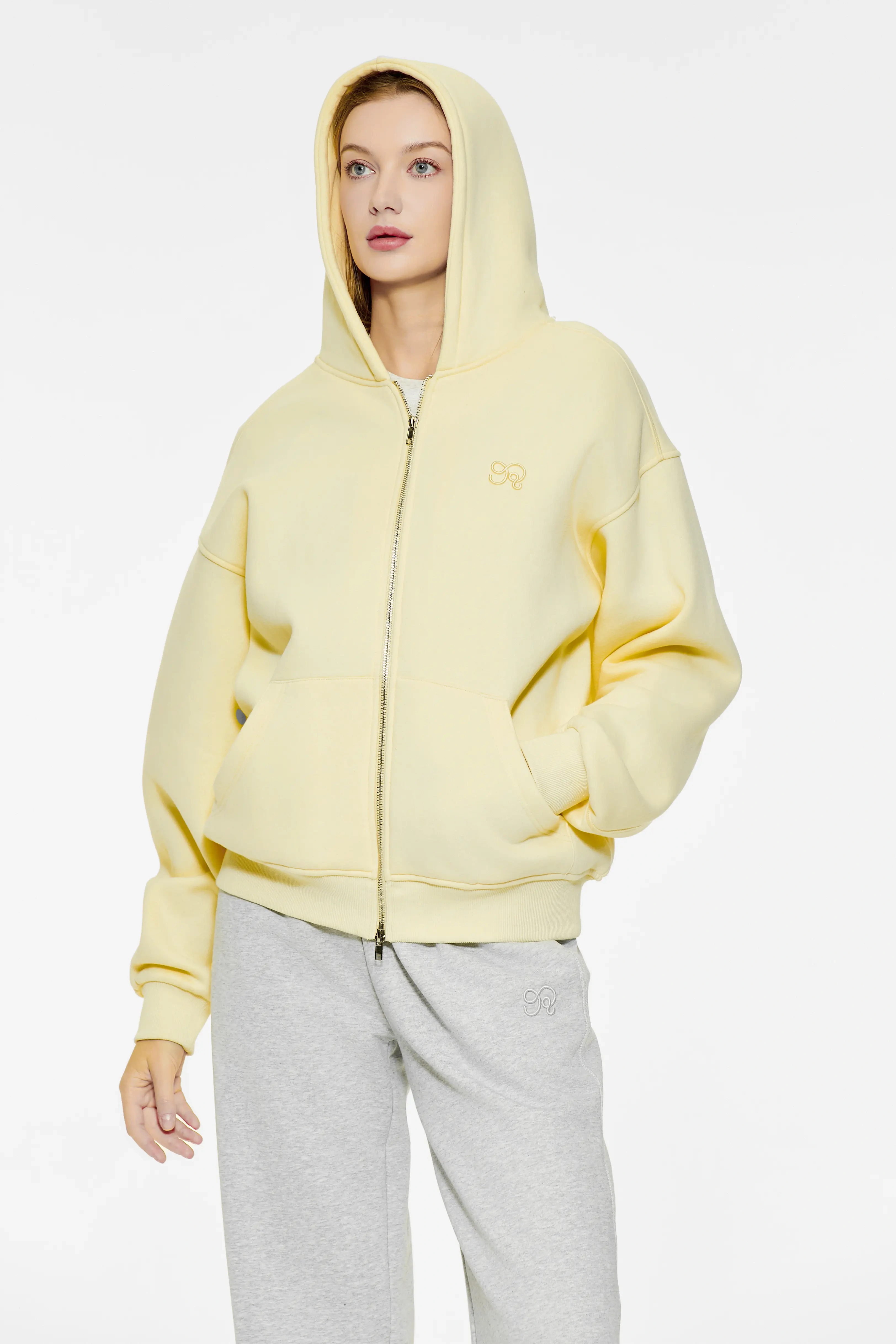 Drop shoulder zipper hoodie