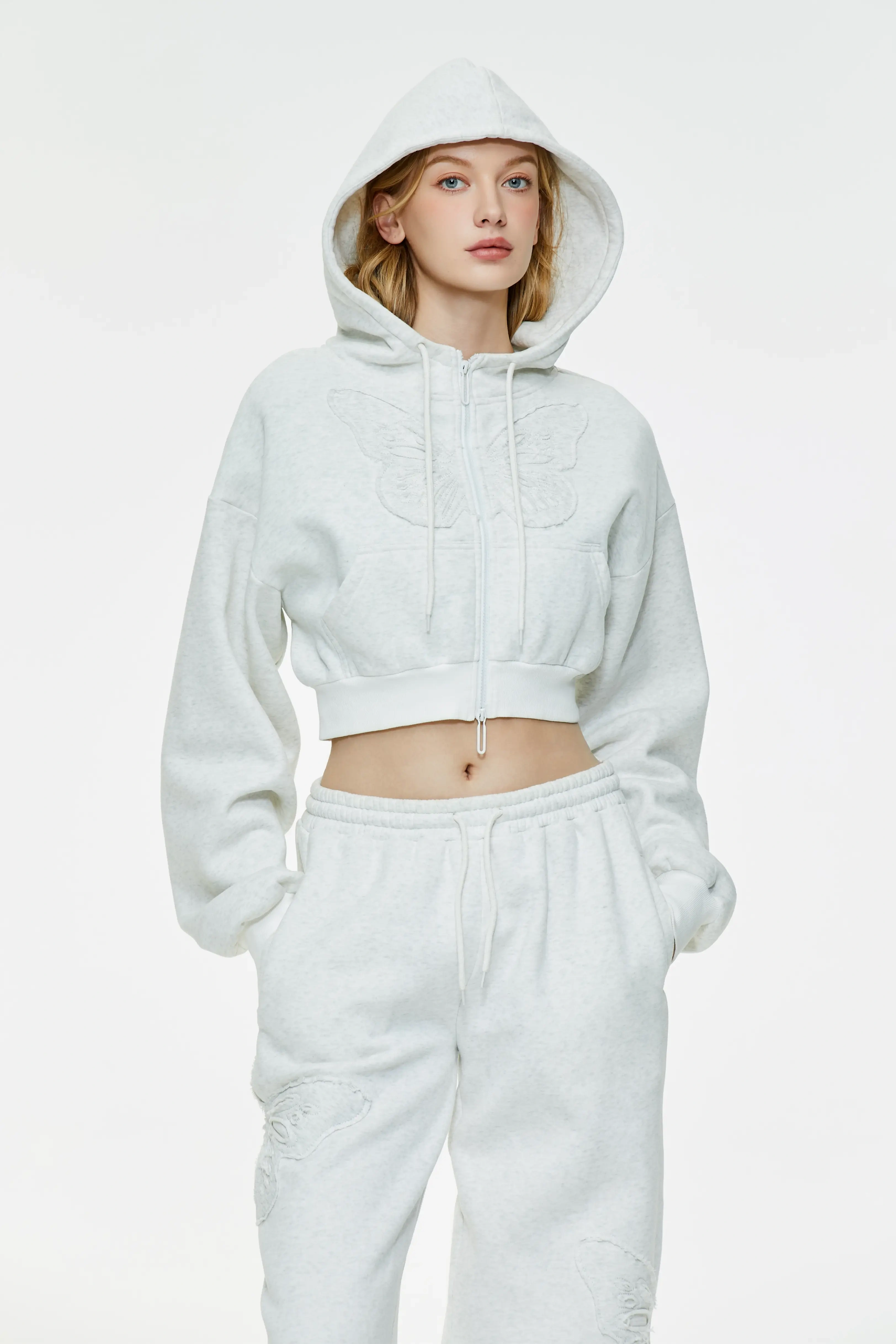 Women's Zipper Embroidered Hoodie