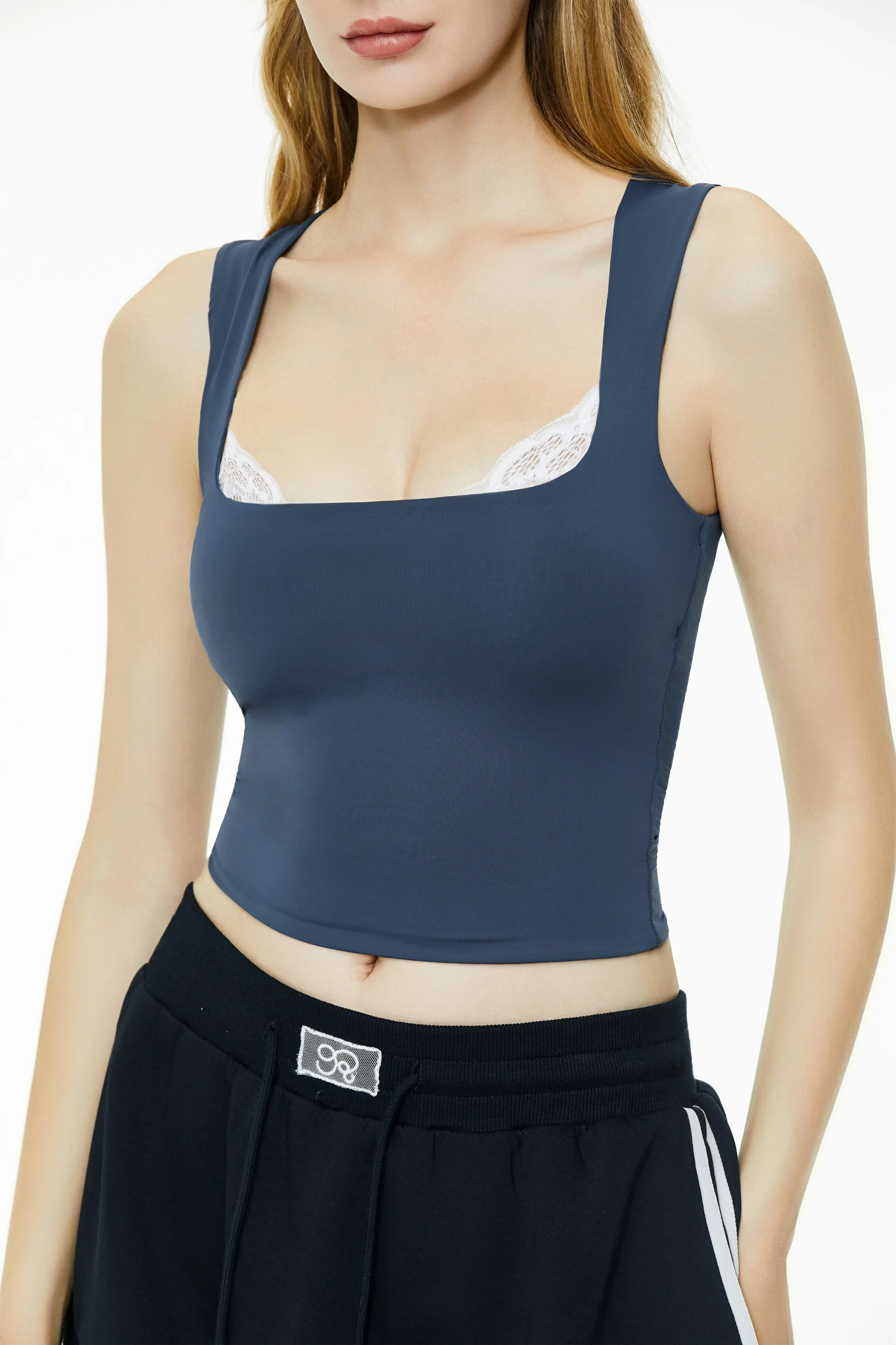 Lace square neck tight vest