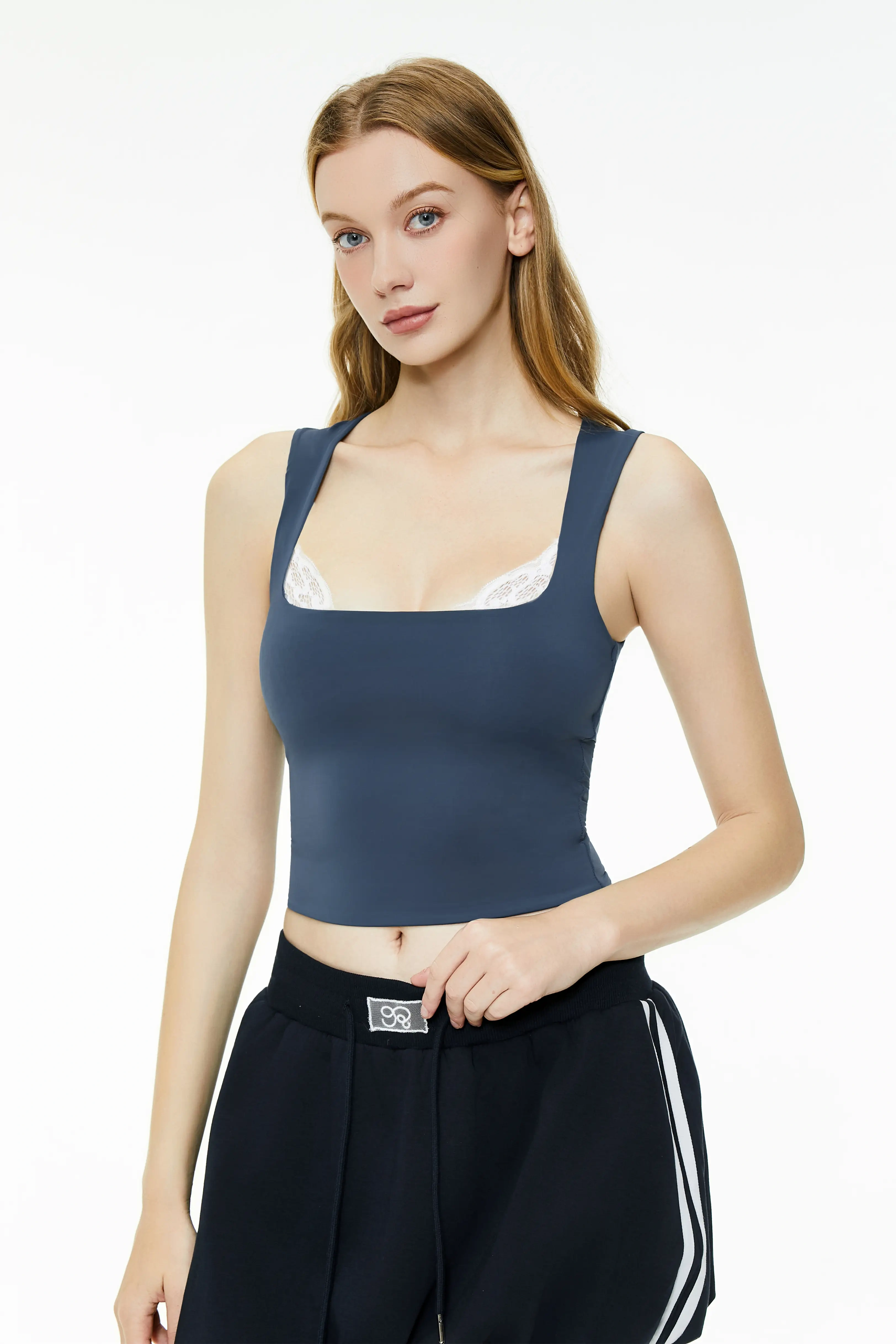 Lace square neck tight vest