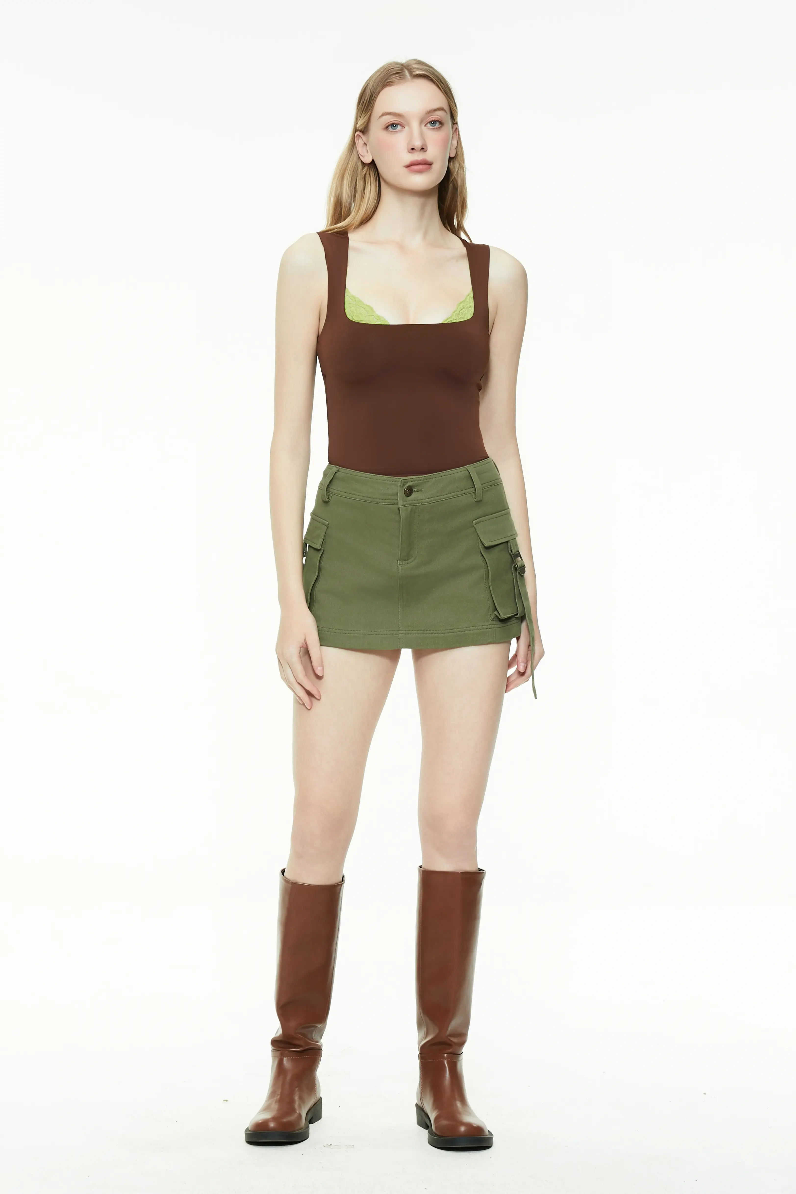 Lace square neck tight vest