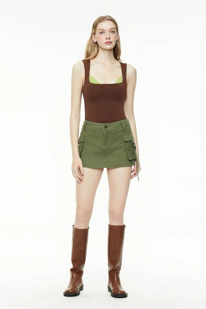 Lace square neck tight vest
