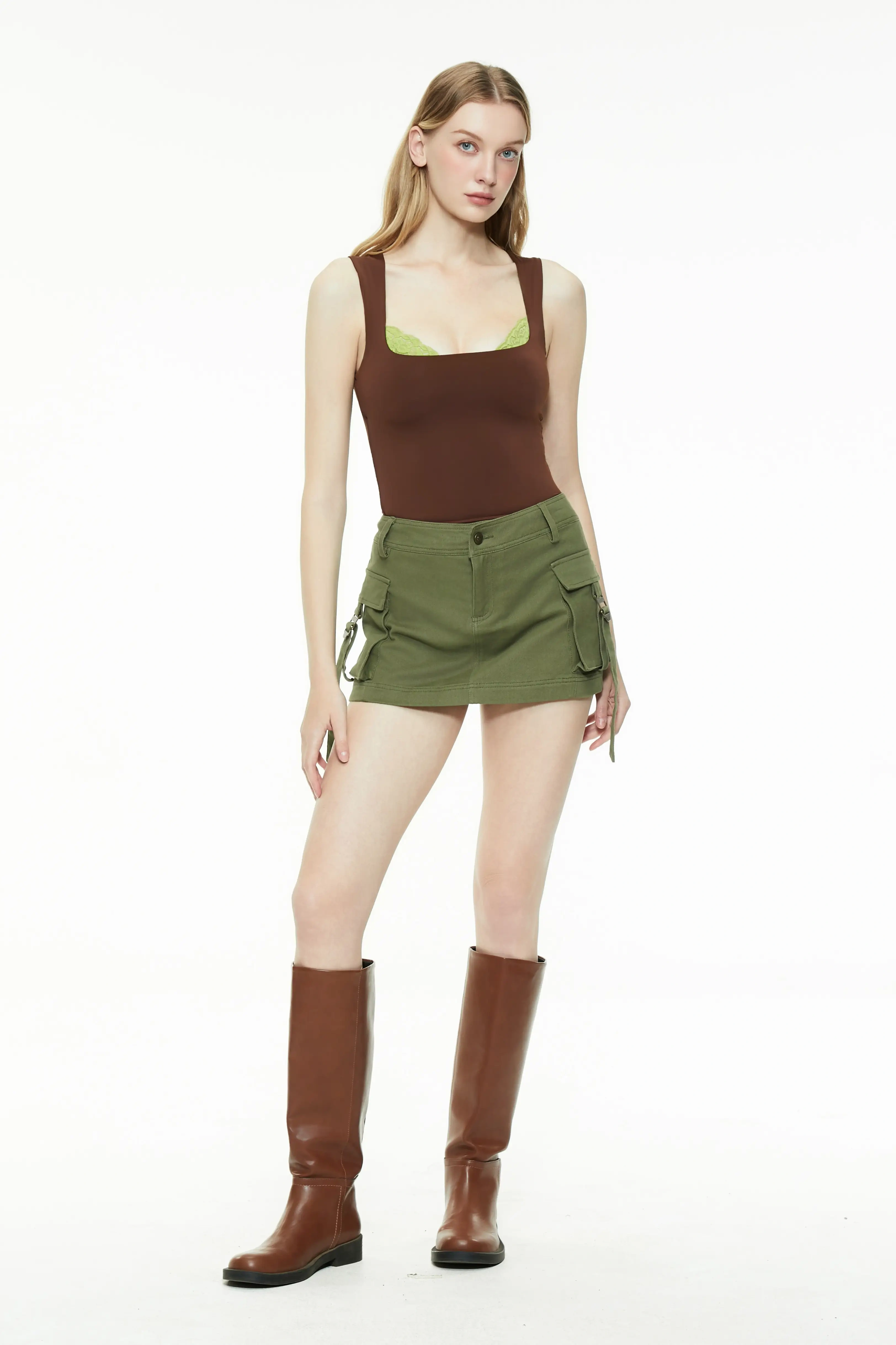 Lace square neck tight vest