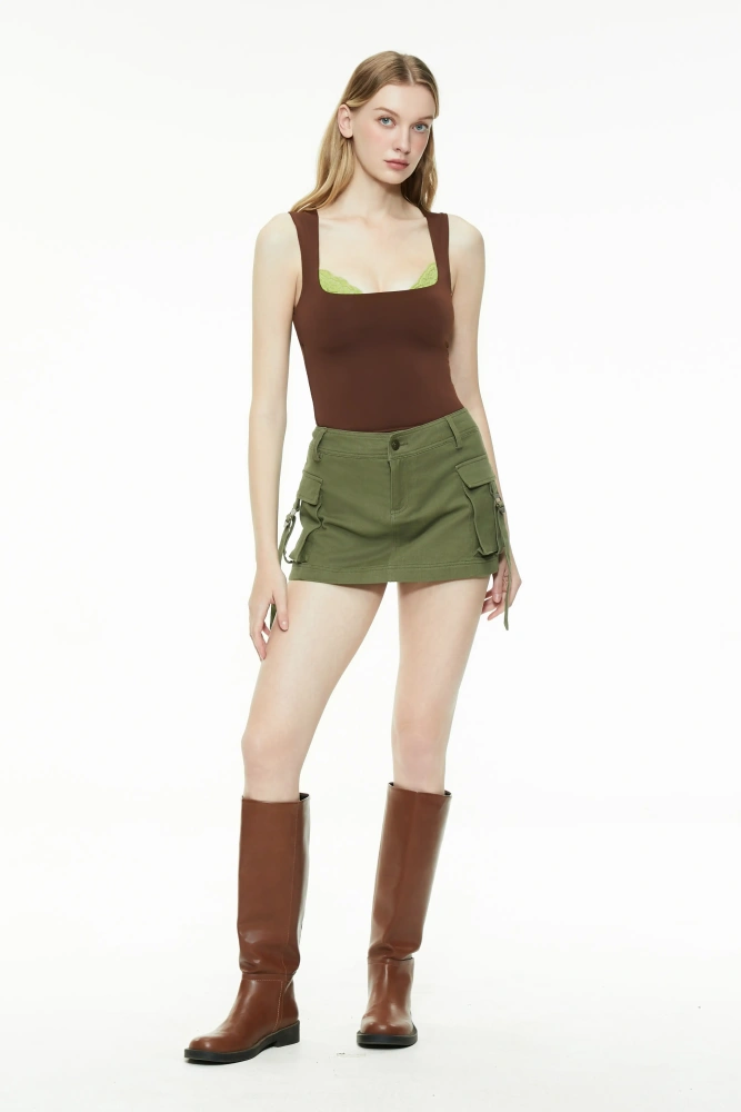 Lace square neck tight vest