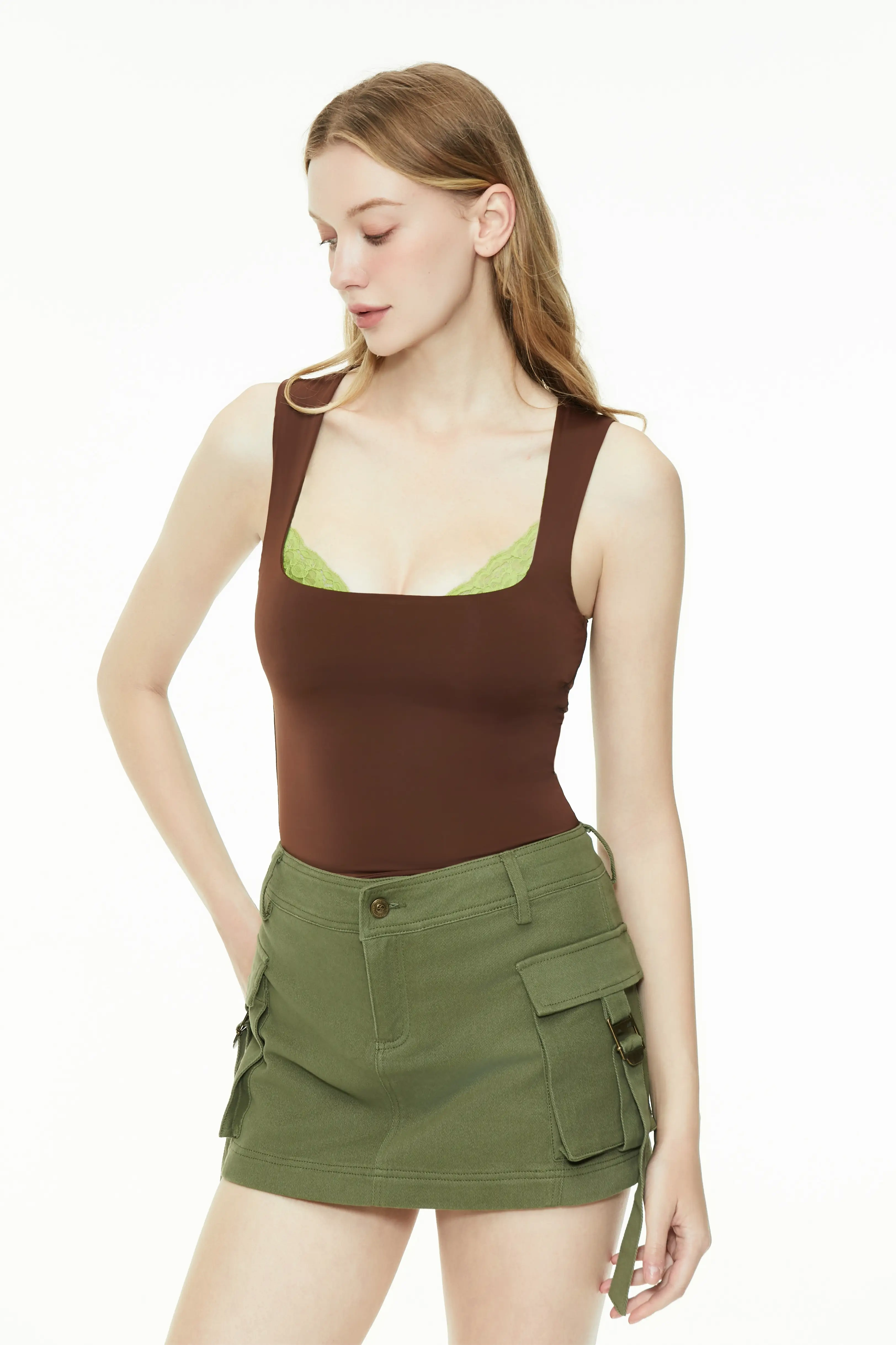 Lace square neck tight vest