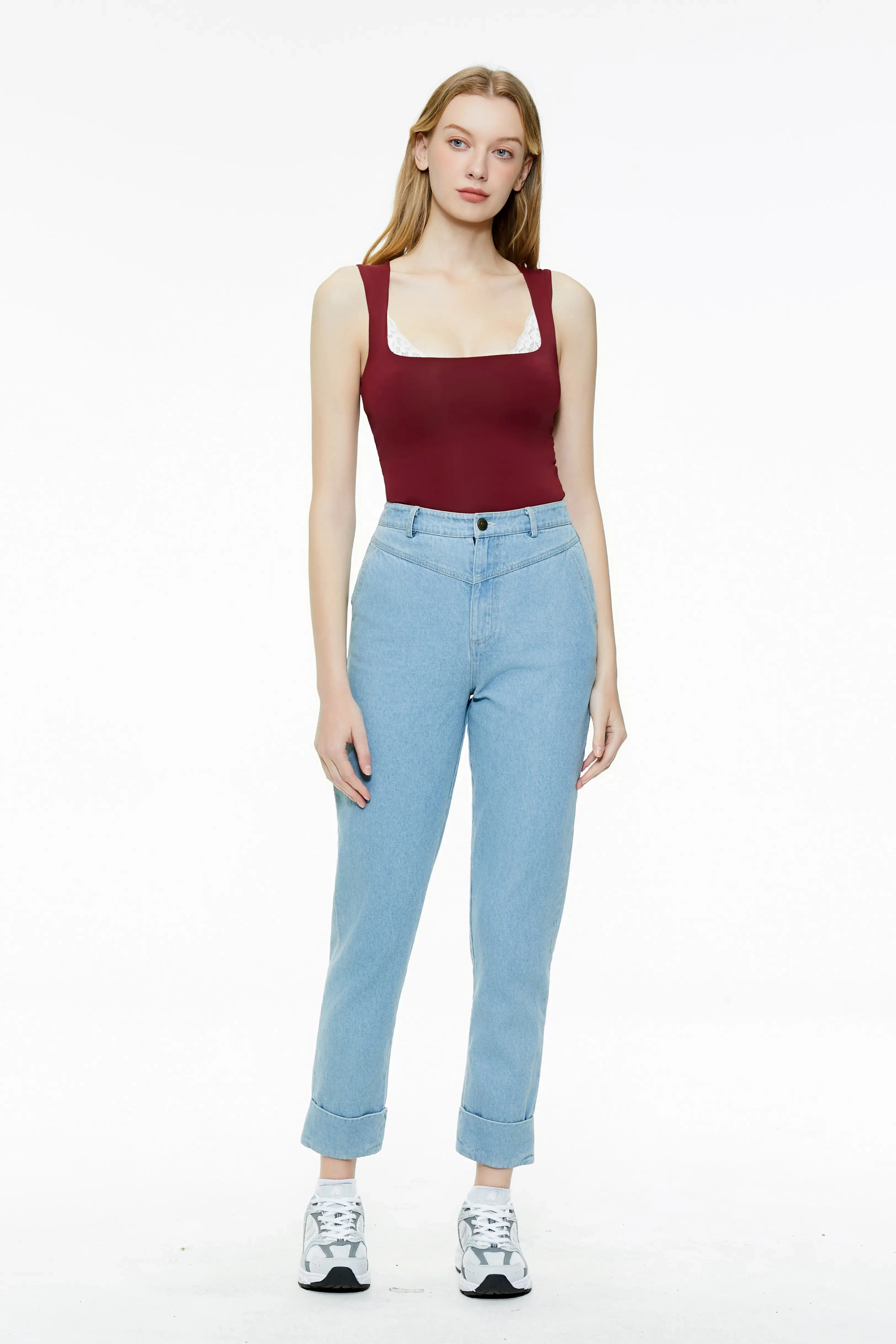 Lace square neck tight vest