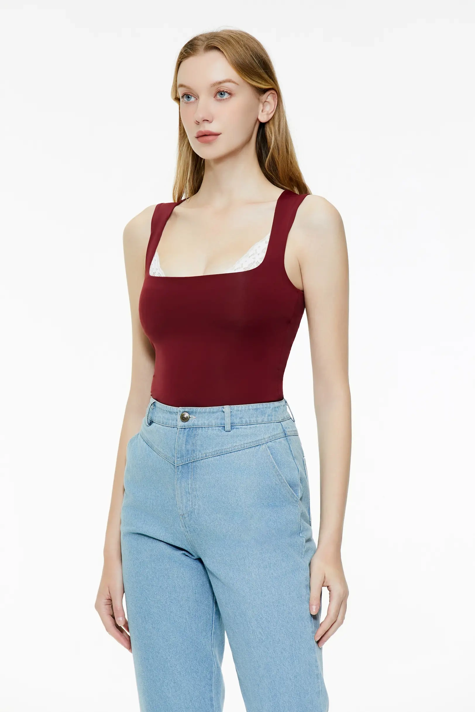 Lace square neck tight vest