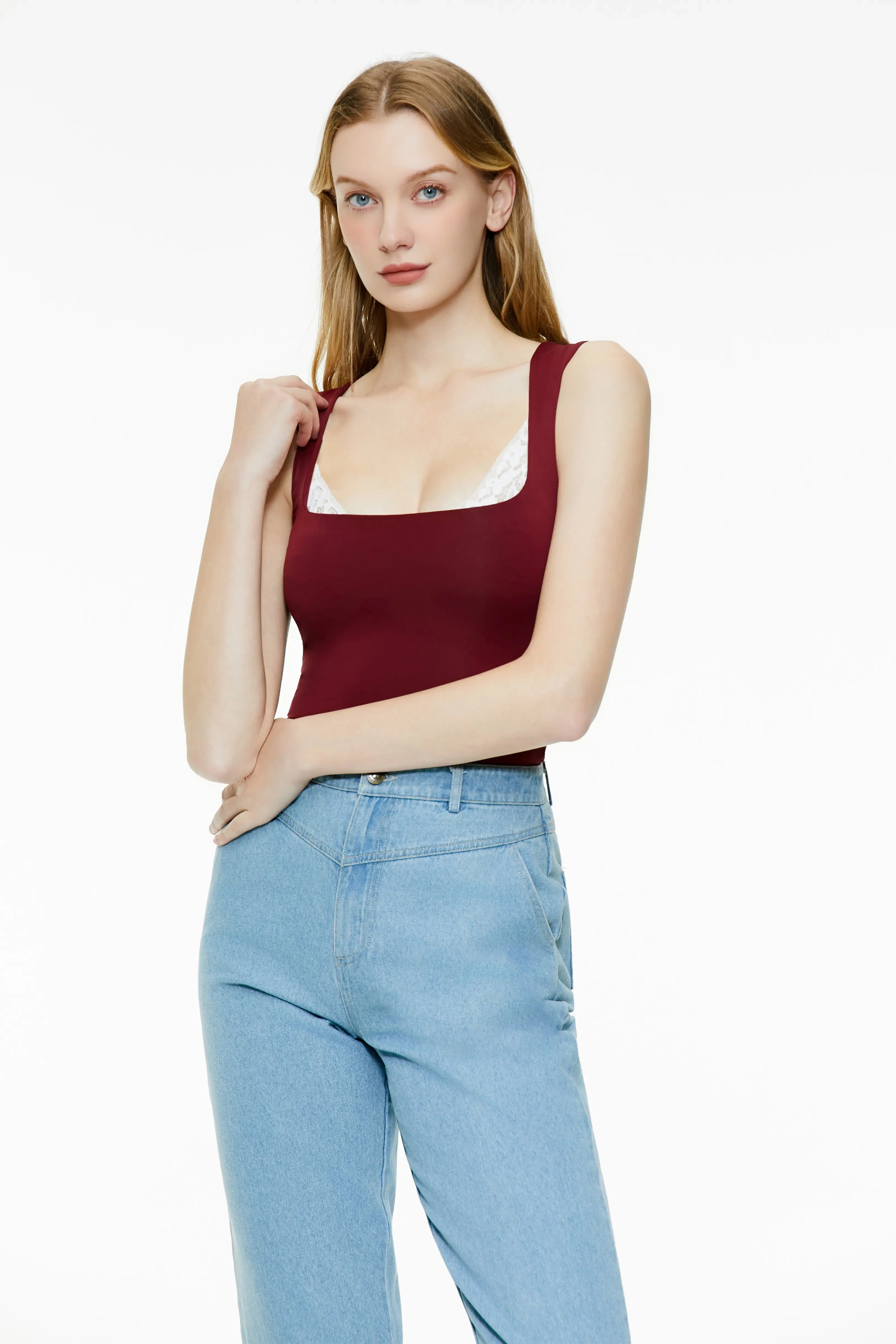 Lace square neck tight vest
