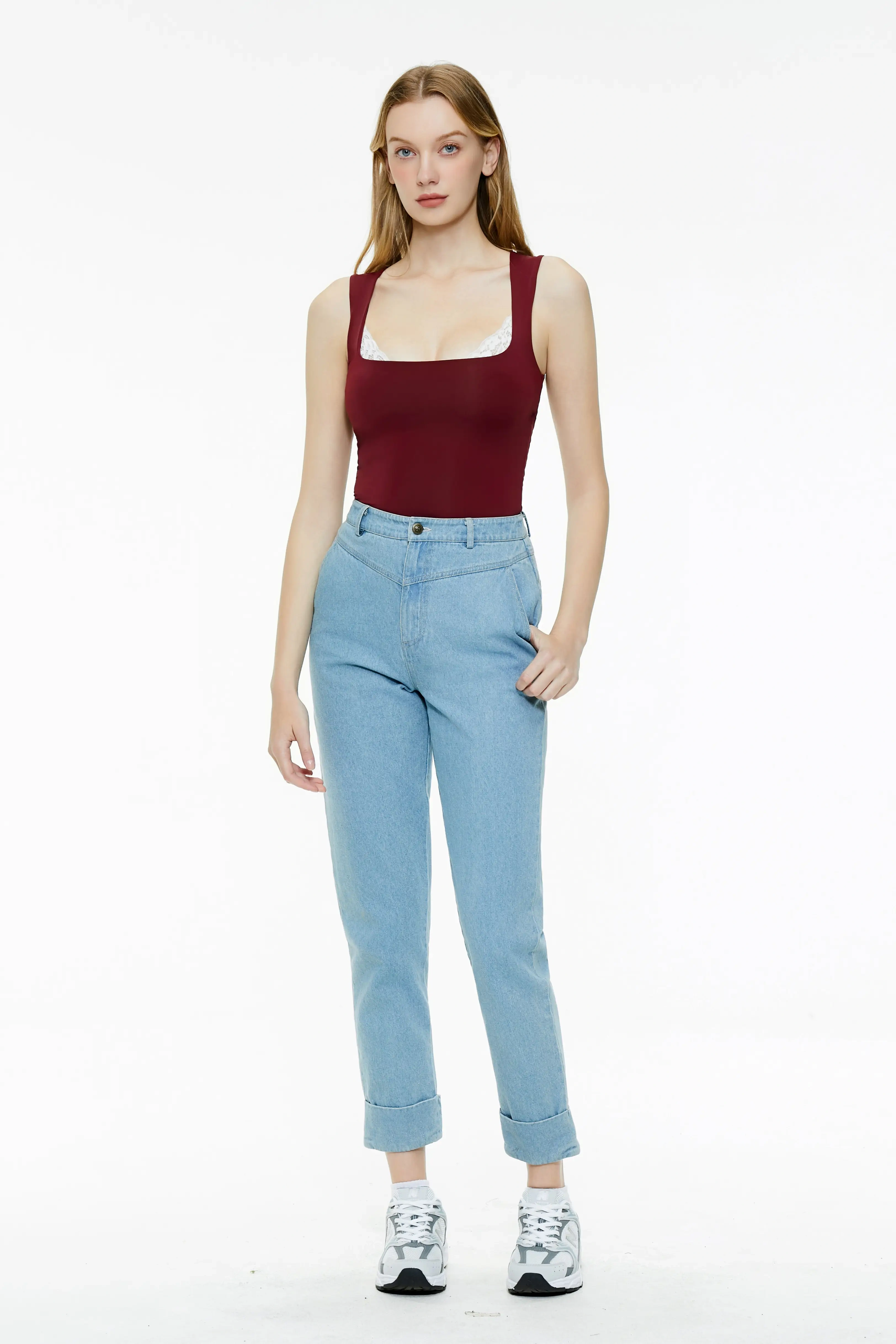 Lace square neck tight vest